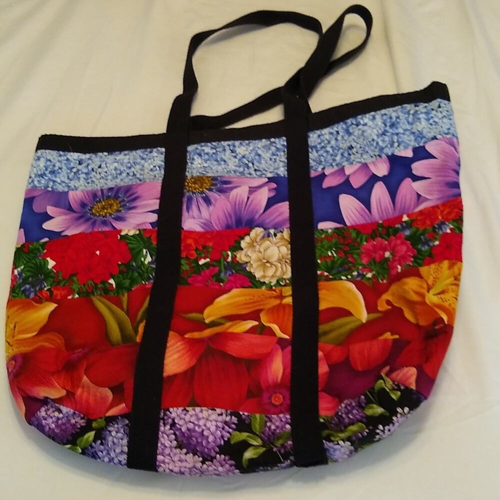 Floral handmade tote. Vibrant. Great for Books or Shopping.